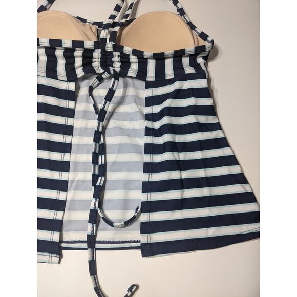 Tankini Top Kona Sol Navy Small Blue Striped Keyhole Swimwear Tunnel Back Modest - Picture 7 of 10